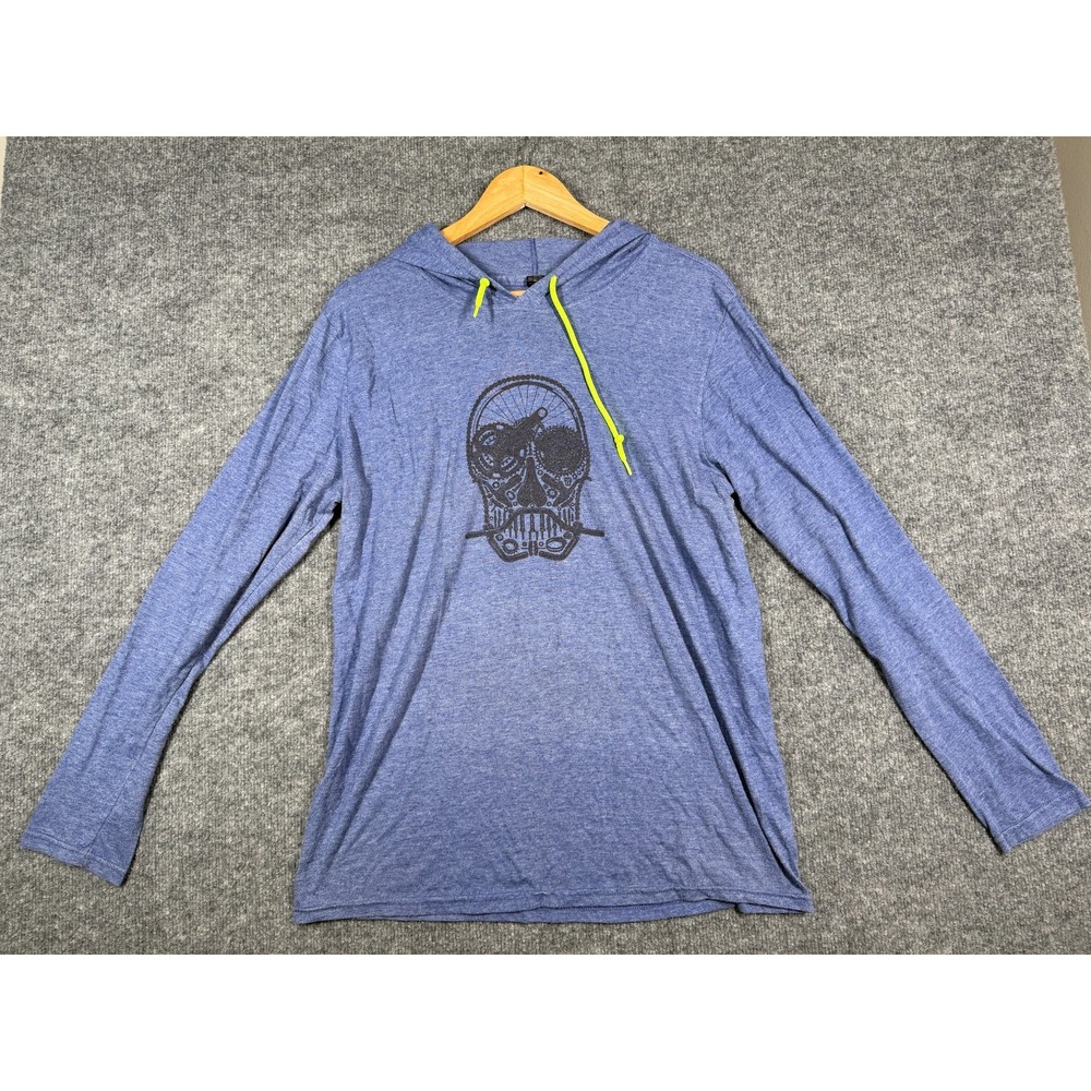 Anvil Lightweight Hoodie Men Large Heather Blue Bike Part Skull Graphic Pullover